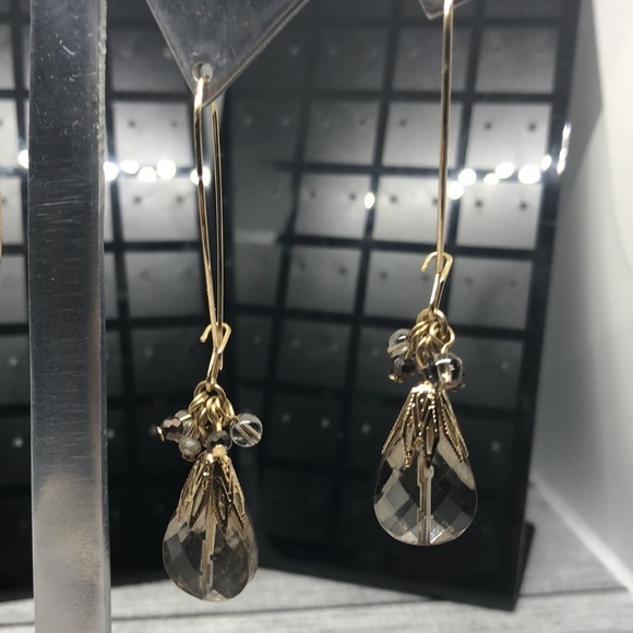 Bundle 2 stone and crystal trendy statement long wire hook earrings dangle drop. - Picture 4 of 7